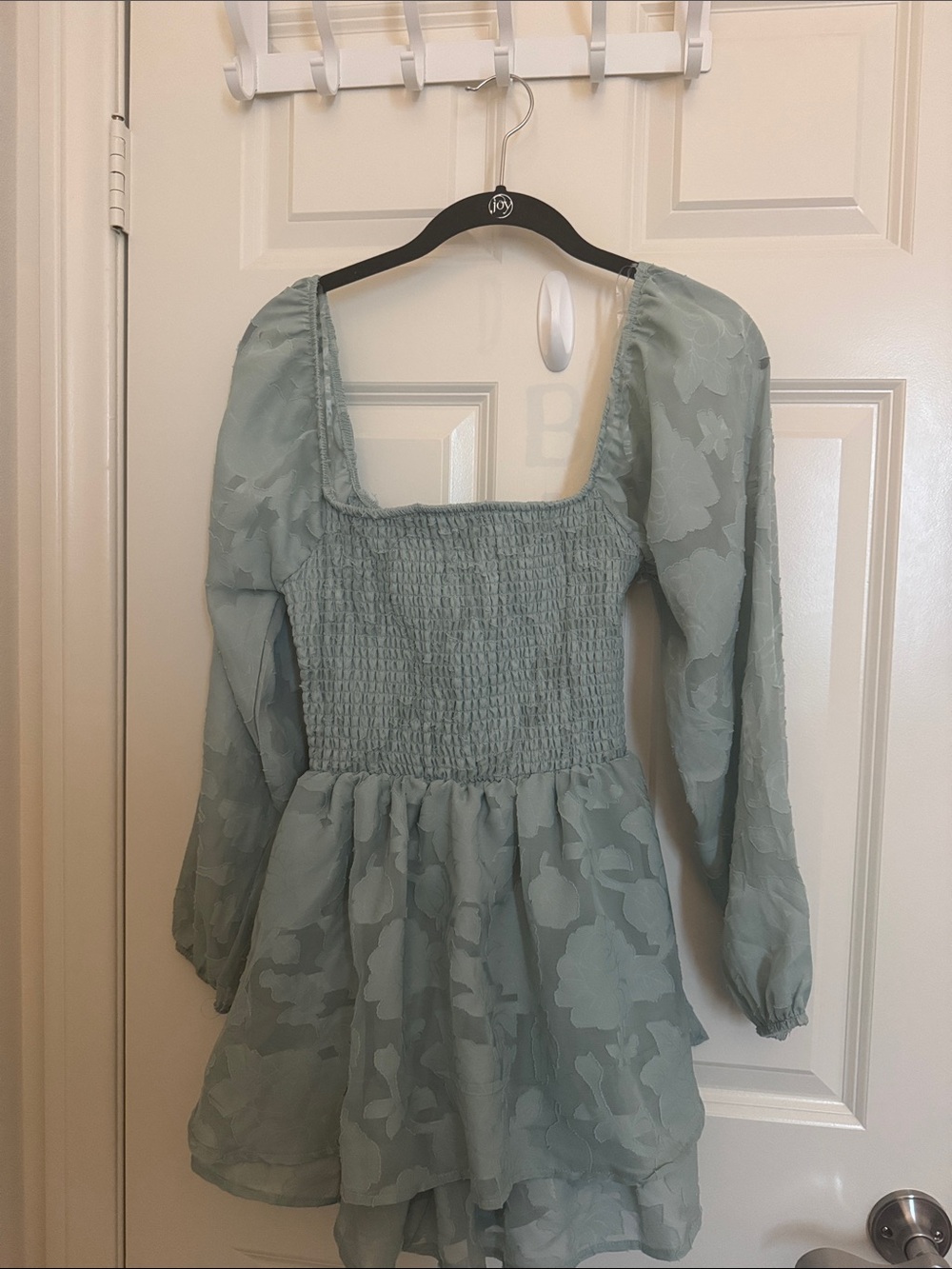 Harper Sage Green Smocked Bodice Long Sleeve Mini Romper
